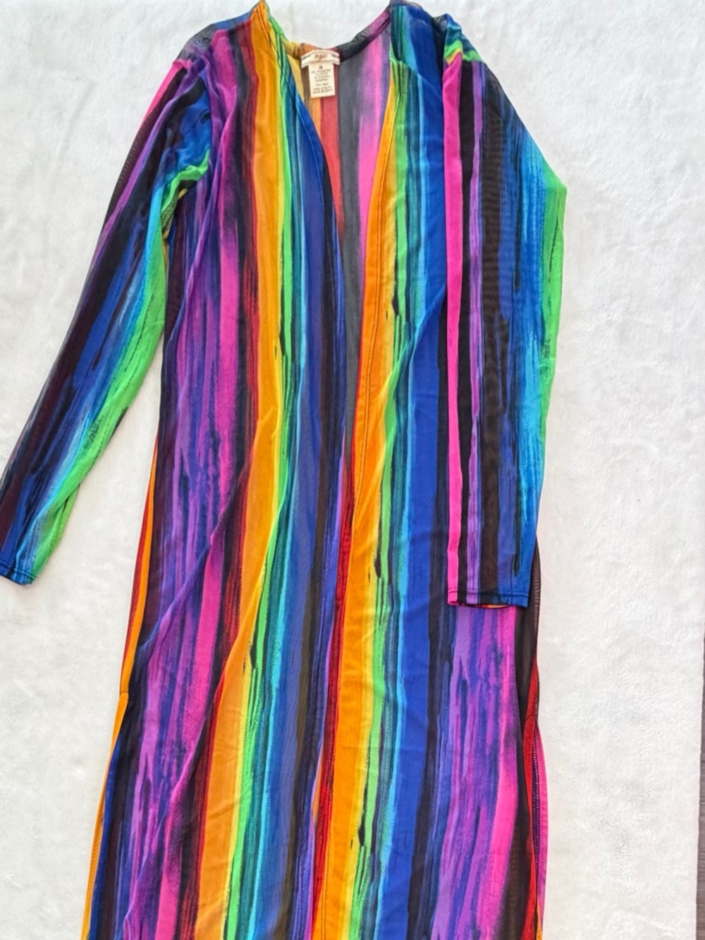 NWOT NYC Sheer Mesh Rainbow Coverup Dress Womens Medium Long Sleeve Festival
